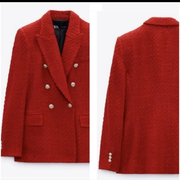 ZARA RED TEXTURED TWEED DOUBLE-BREASTED BLAZER size XS Kate Middleton - Picture 15 of 16